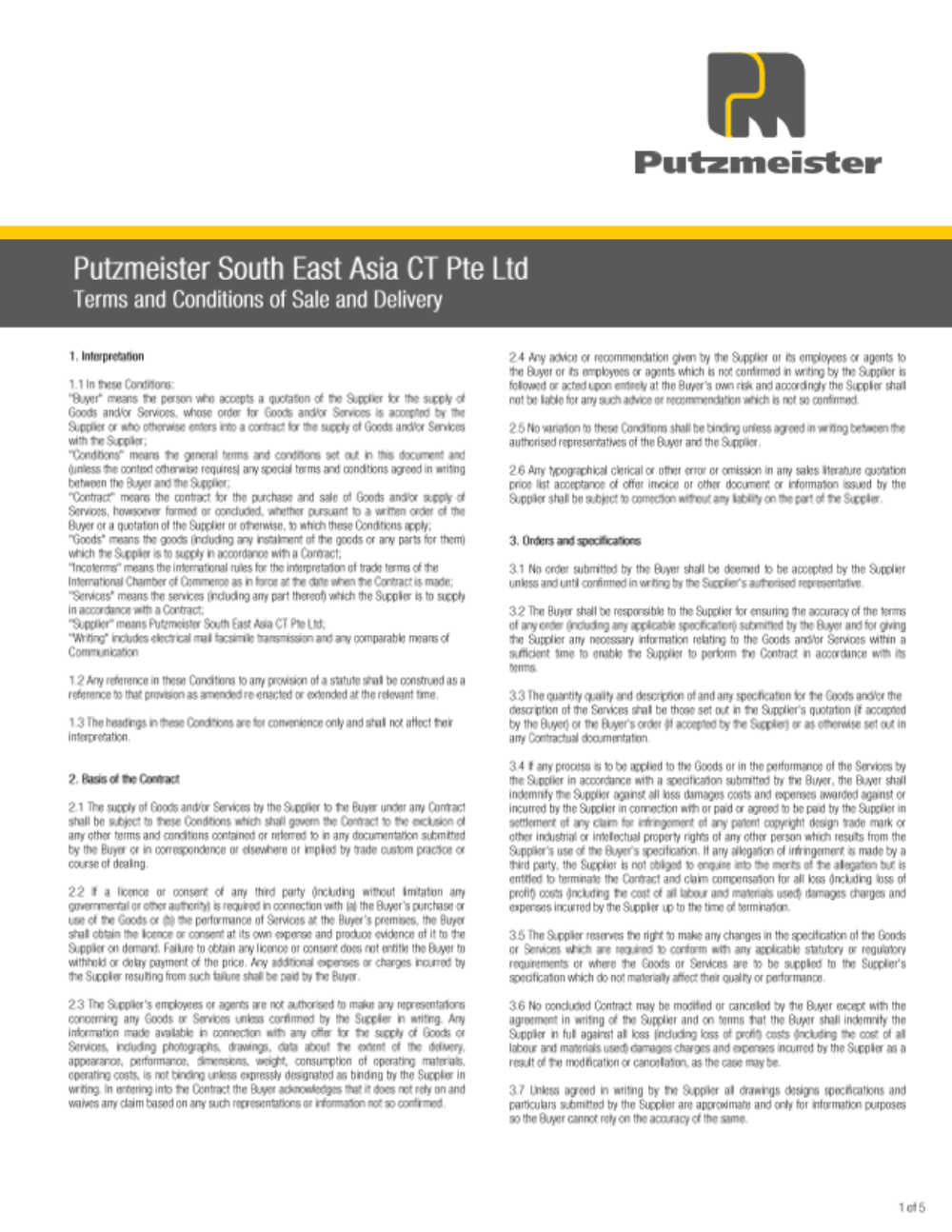 Conditions of Sale and Delivery | MyPutzmeister