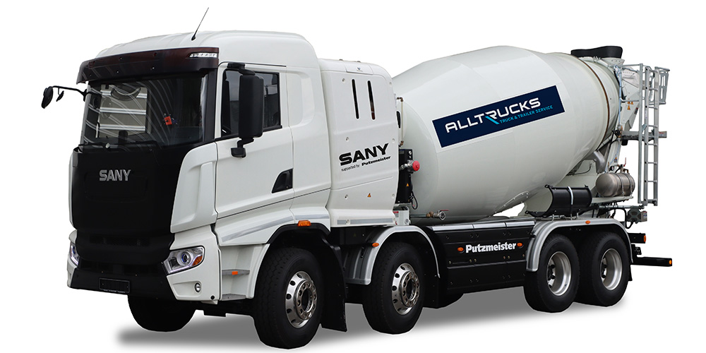 Putzmeister eMixer mounted on an full electric SANY eTruck