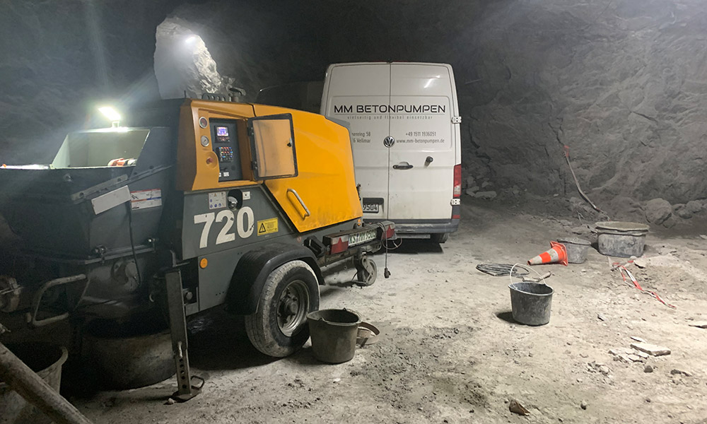 Underground concreting in an anhydrite mine with the Putzmeister P 720 double-piston pump