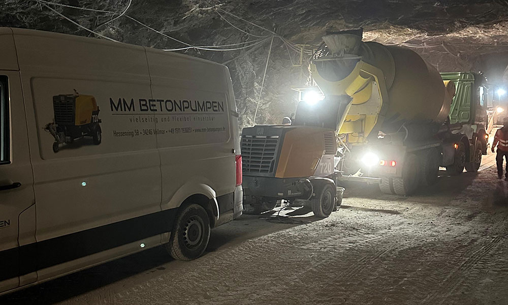 Underground concreting in an anhydrite mine with the Putzmeister P 720 double-piston pump